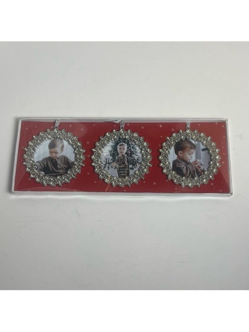 Sheffield Home Jeweled Christmas Ornament Photo Frames - Set of 3 Silver